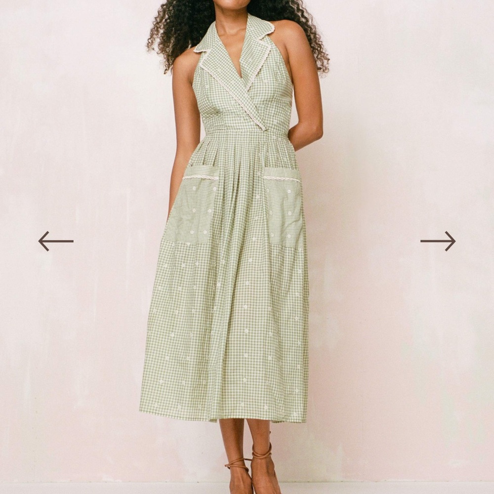 Christy Dawn Fiona Sage Gingham Backless Dress - Picture 4 of 10